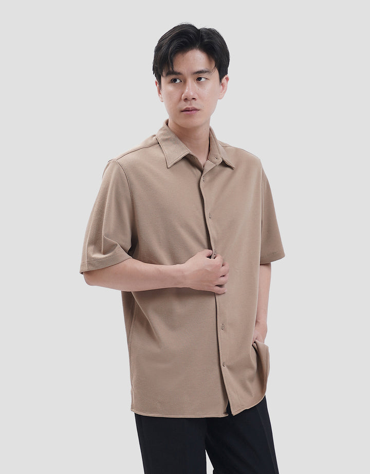 Suko Solid Full Button Lengan Pendek Kaos Polo Pria