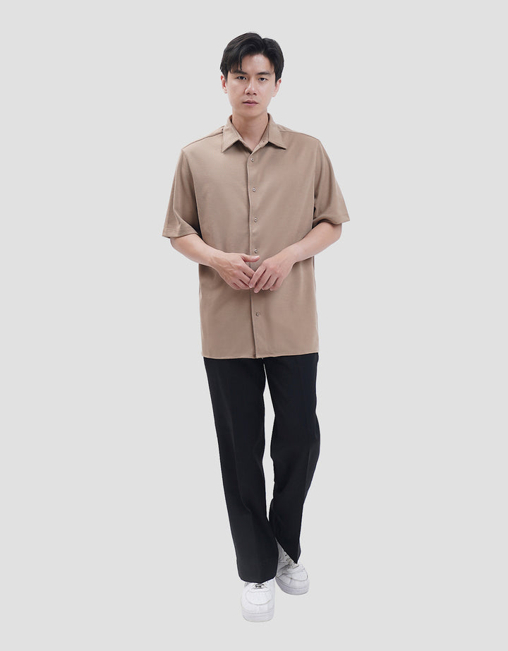 Suko Solid Full Button Lengan Pendek Kaos Polo Pria