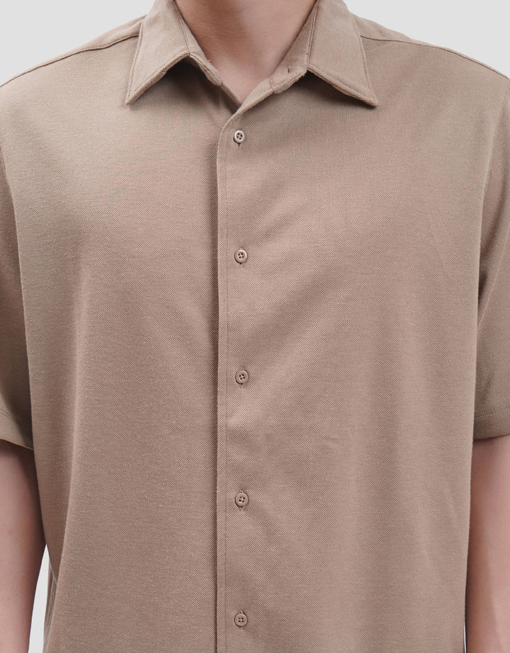 Suko Solid Full Button Lengan Pendek Kaos Polo Pria