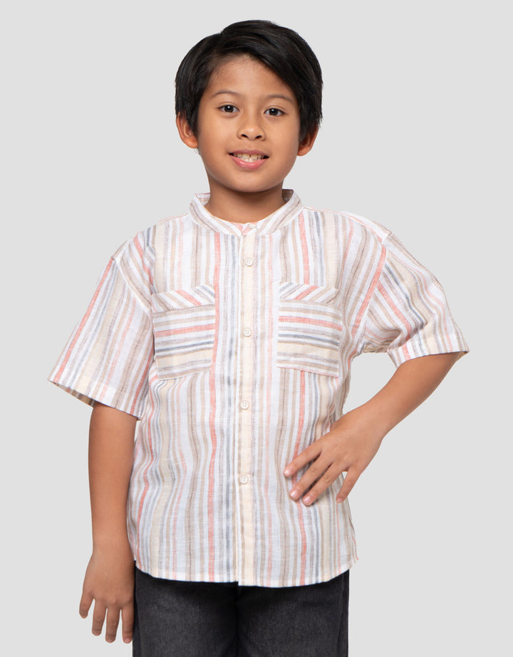 Little M Stripe Coral Kemeja Koko Anak Laki-laki