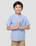Little M Blue Yarnded Kemeja Koko Anak Laki-laki