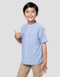 Little M Blue Yarnded Kemeja Koko Anak Laki-laki