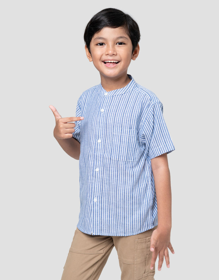 Little M Blue Yarnded Kemeja Koko Anak Laki-laki