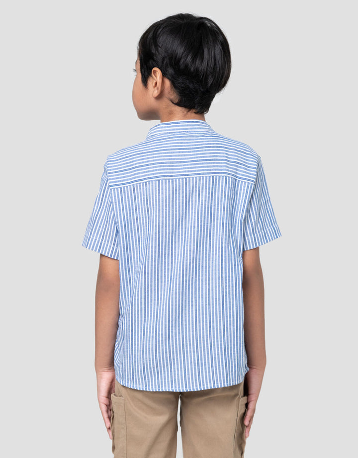 Little M Blue Yarnded Kemeja Koko Anak Laki-laki