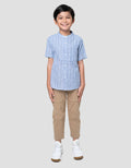 Little M Blue Yarnded Kemeja Koko Anak Laki-laki