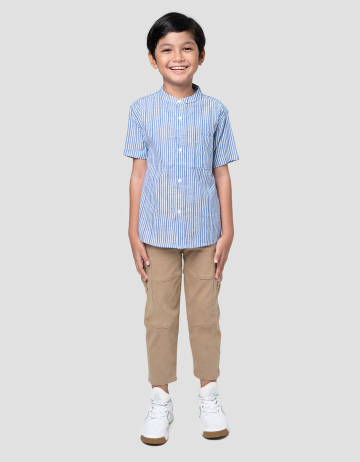 Little M Blue Yarnded Kemeja Koko Anak Laki-laki