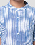 Little M Blue Yarnded Kemeja Koko Anak Laki-laki