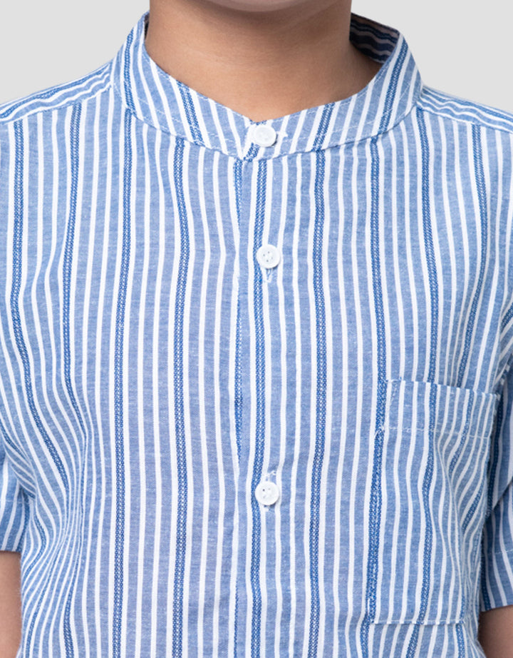 Little M Blue Yarnded Kemeja Koko Anak Laki-laki