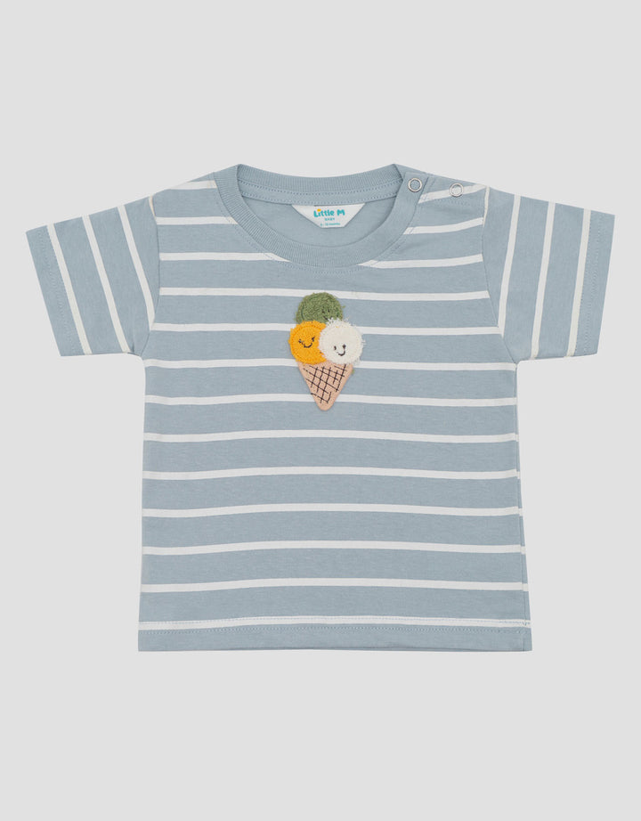 Little M Stripe With Icecream Chenille Kaos Bayi