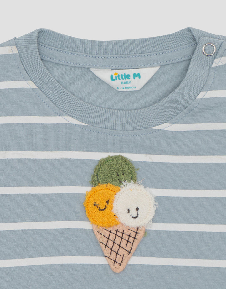 Little M Stripe With Icecream Chenille Kaos Bayi