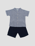 Little M Woven Rami Salur Pakaian Setelan Bayi