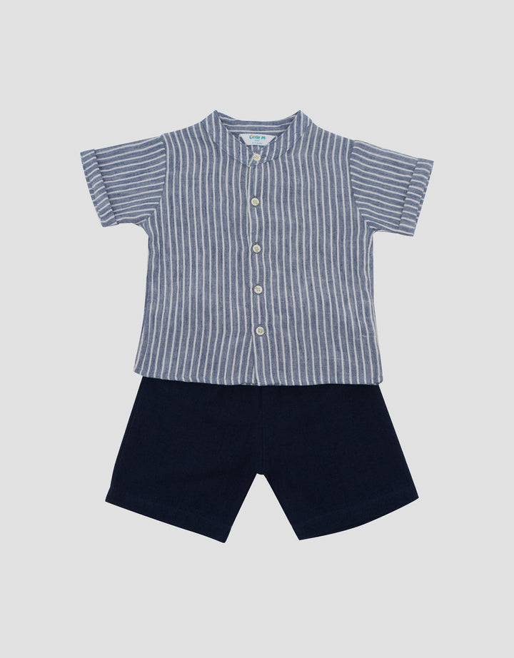 Little M Woven Rami Salur Pakaian Setelan Bayi