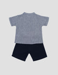 Little M Woven Rami Salur Pakaian Setelan Bayi