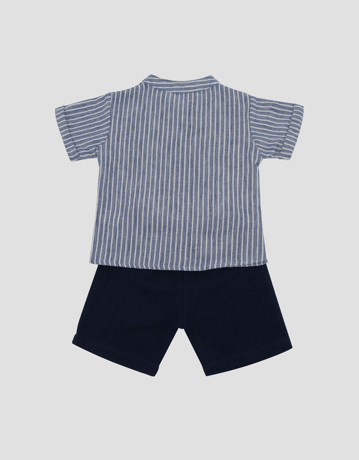 Little M Woven Rami Salur Pakaian Setelan Bayi