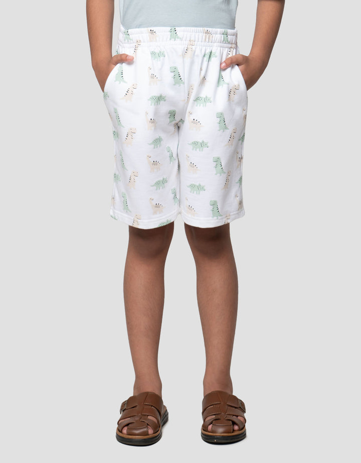 Little M Terry Print Dino Celana Pendek Anak Laki-laki