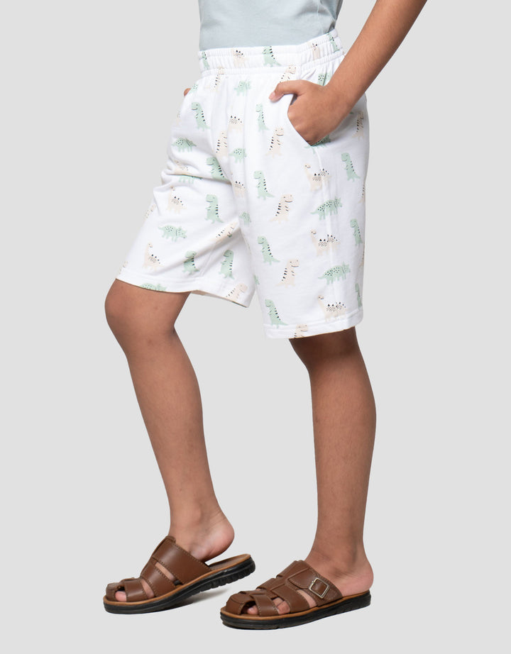 Little M Terry Print Dino Celana Pendek Anak Laki-laki