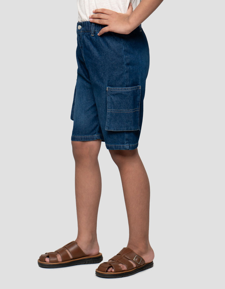 Little M Kantong Cargo Celana Denim Anak Laki-laki