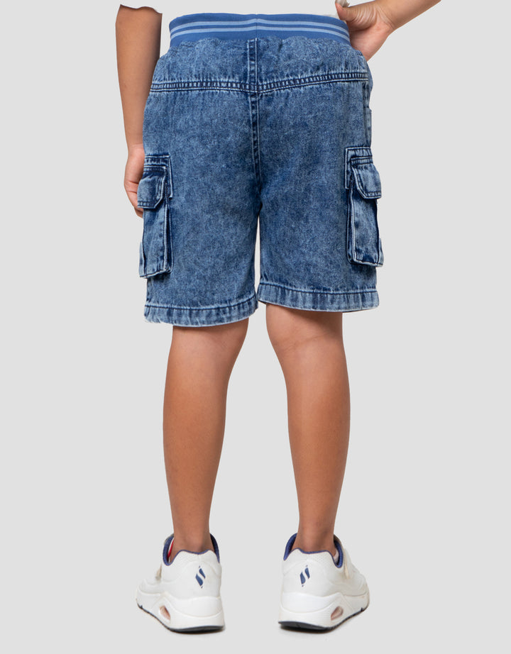 Little M Cargo 3D Rib Celana Pendek Denim Anak Laki-laki