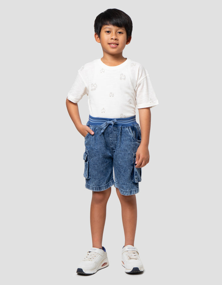 Little M Cargo 3D Rib Celana Pendek Denim Anak Laki-laki