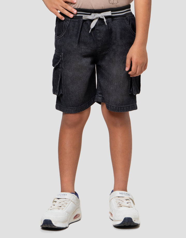 Little M Cargo 3D Rib Celana Pendek Denim Anak Laki-laki