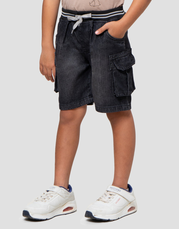 Little M Cargo 3D Rib Celana Pendek Denim Anak Laki-laki