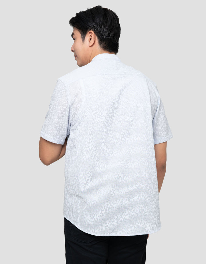 Suko Seersucker Kerah Tegak Kemeja Koko Pria