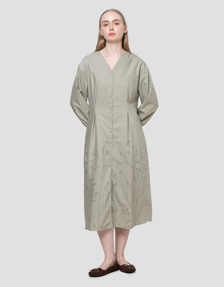 Suko Print V-Neck Gaun Wanita