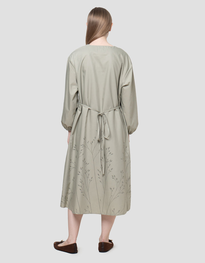 Suko Print V-Neck Gaun Wanita