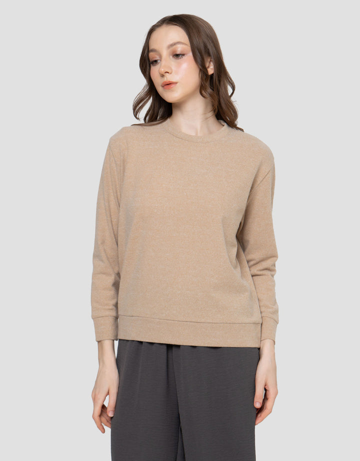 Suko Fleece Kerah Bulat Lengan Panjang Kaos Wanita