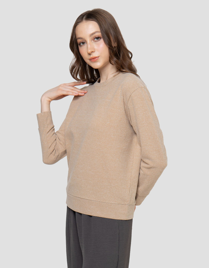 Suko Fleece Kerah Bulat Lengan Panjang Kaos Wanita