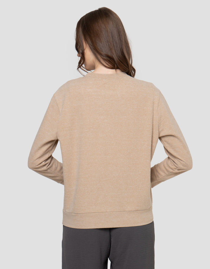 Suko Fleece Kerah Bulat Lengan Panjang Kaos Wanita