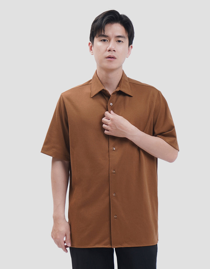 Suko Solid Full Button Lengan Pendek Kaos Polo Pria