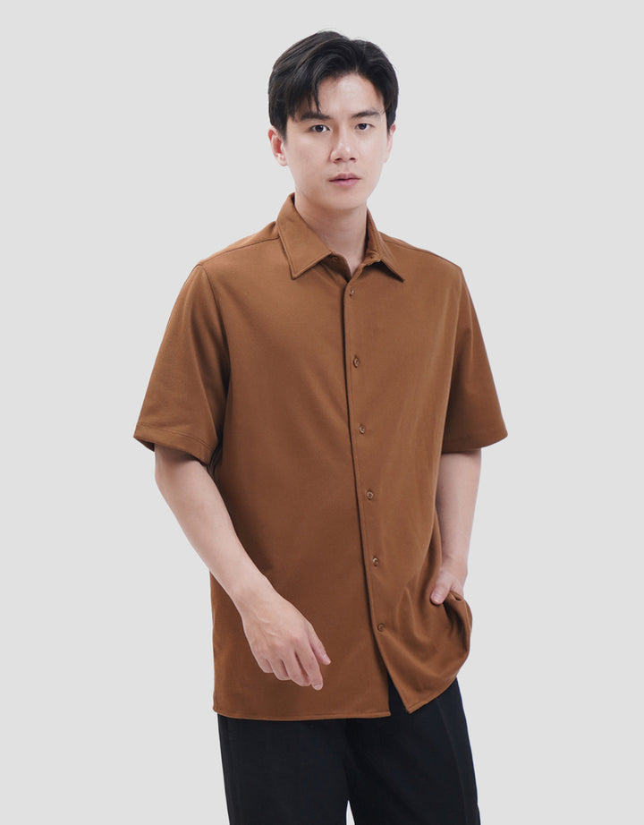 Suko Solid Full Button Lengan Pendek Kaos Polo Pria