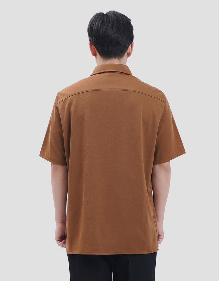 Suko Solid Full Button Lengan Pendek Kaos Polo Pria