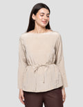 Connexion Crinkle Pleats Boat Neck Blouse Lengan Panjang Wanita