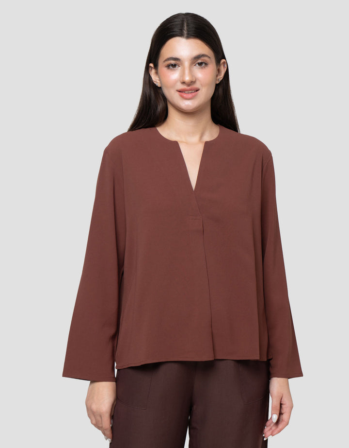 Connexion V Neck Flap Drytech Blouse Lengan Panjang Wanita