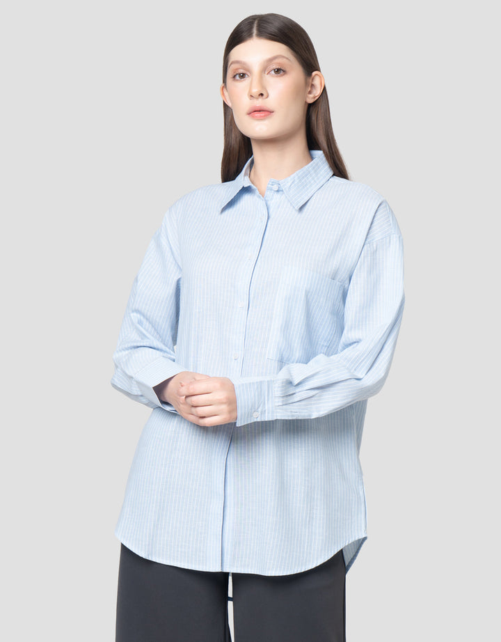 Annisa Stripe Printed With Adjustable Button Kemeja Wanita