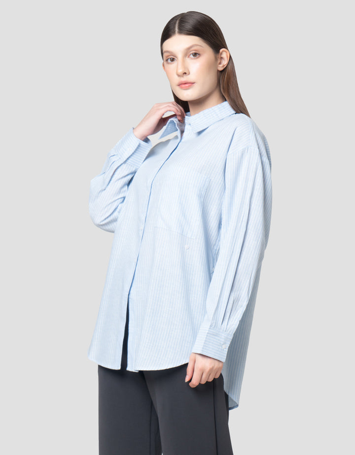 Annisa Stripe Printed With Adjustable Button Kemeja Wanita