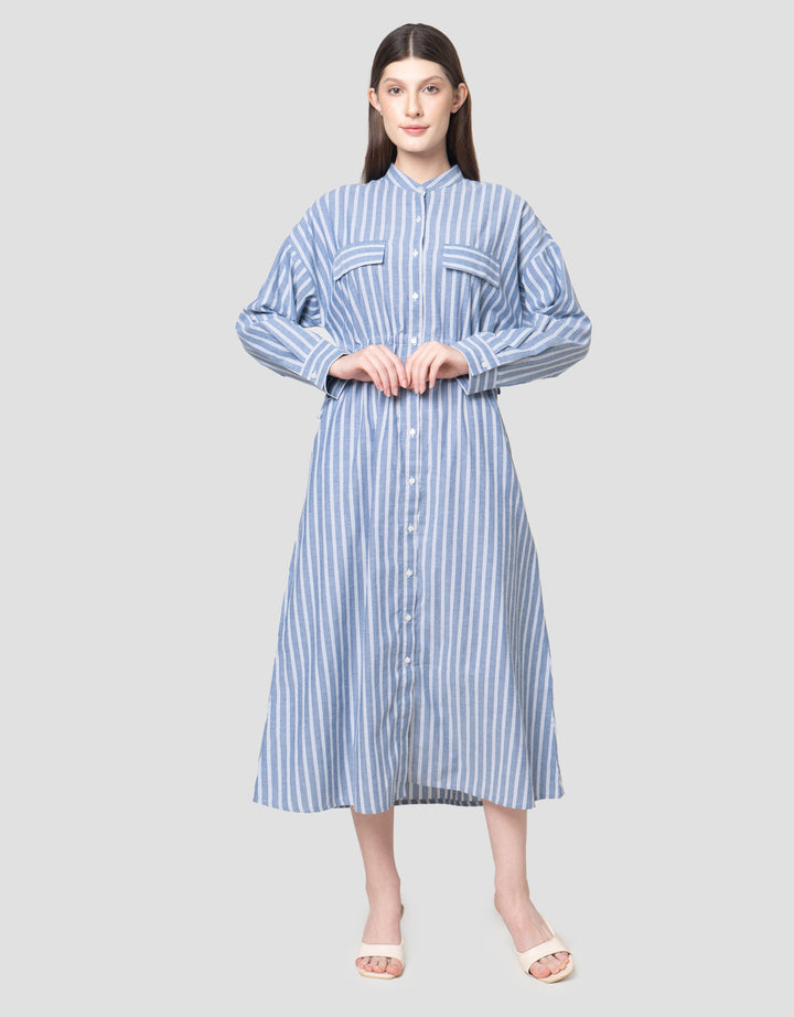 Annisa Stripe Print Maxi Dress Wanita