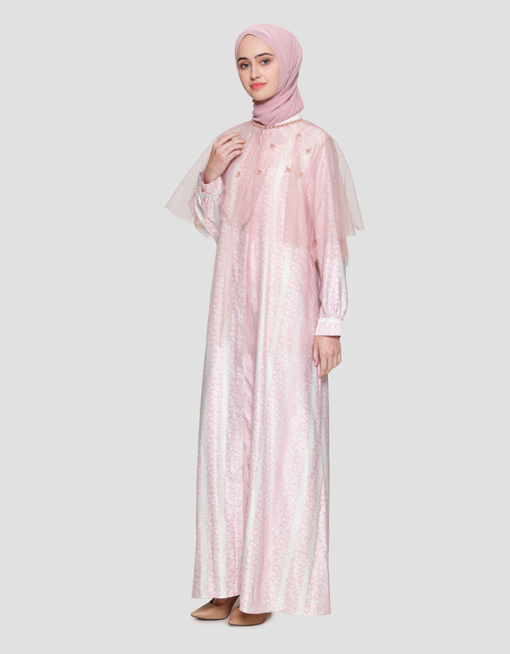 Annisa Double Layer Tulle Cape Maxi Dress Wanita