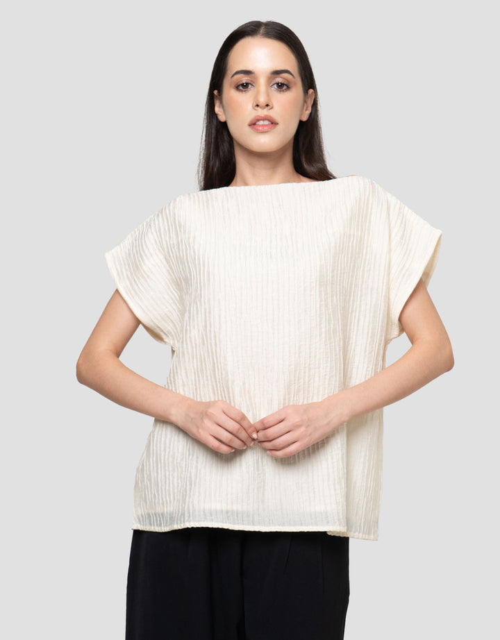 Connexion Draped Neck Pleats Textured Blouse Wanita