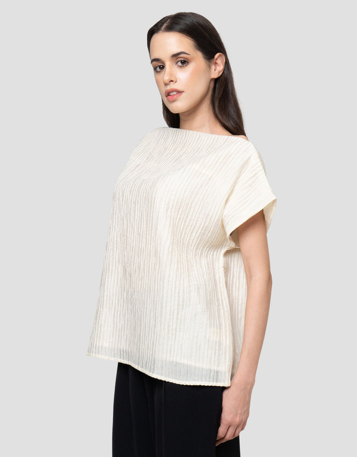 Connexion Draped Neck Pleats Textured Blouse Wanita