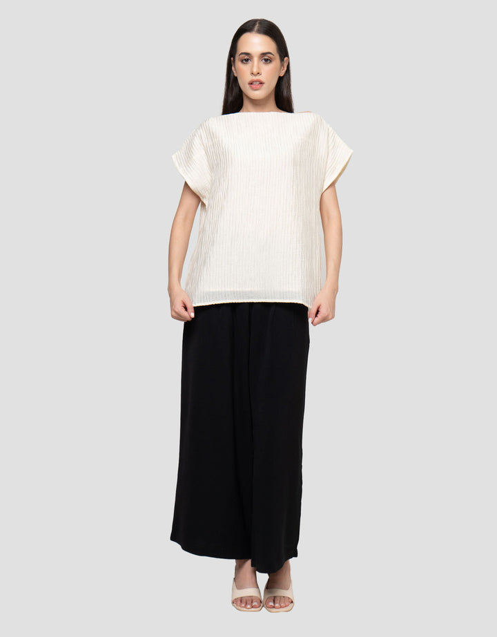 Connexion Draped Neck Pleats Textured Blouse Wanita