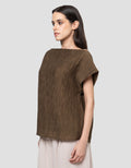 Connexion Draped Neck Pleats Textured Blouse Wanita