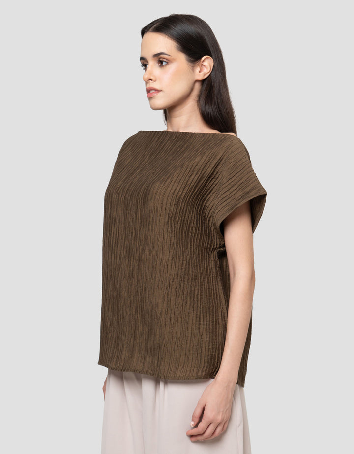 Connexion Draped Neck Pleats Textured Blouse Wanita