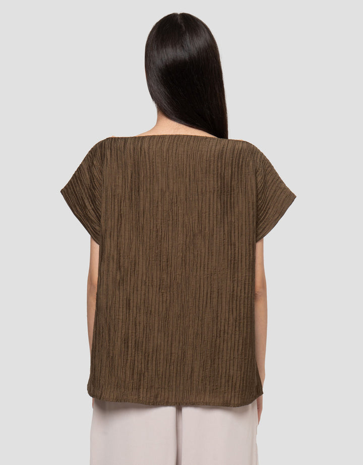 Connexion Draped Neck Pleats Textured Blouse Wanita