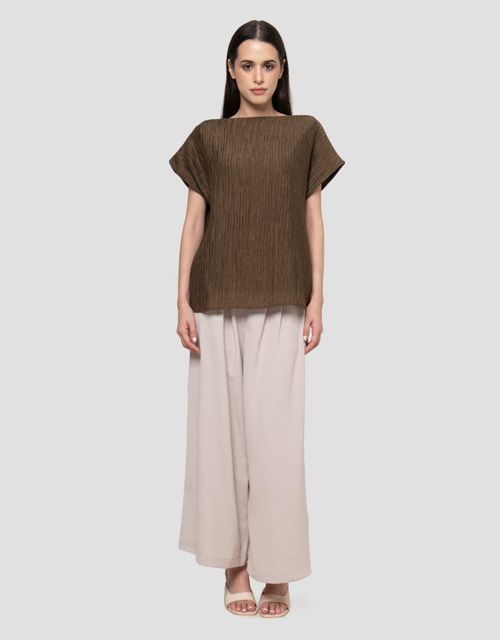 Connexion Draped Neck Pleats Textured Blouse Wanita