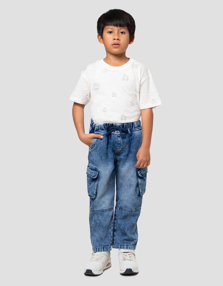 Little M Ktg Cargo Samping Celana Denim Anak Laki-laki