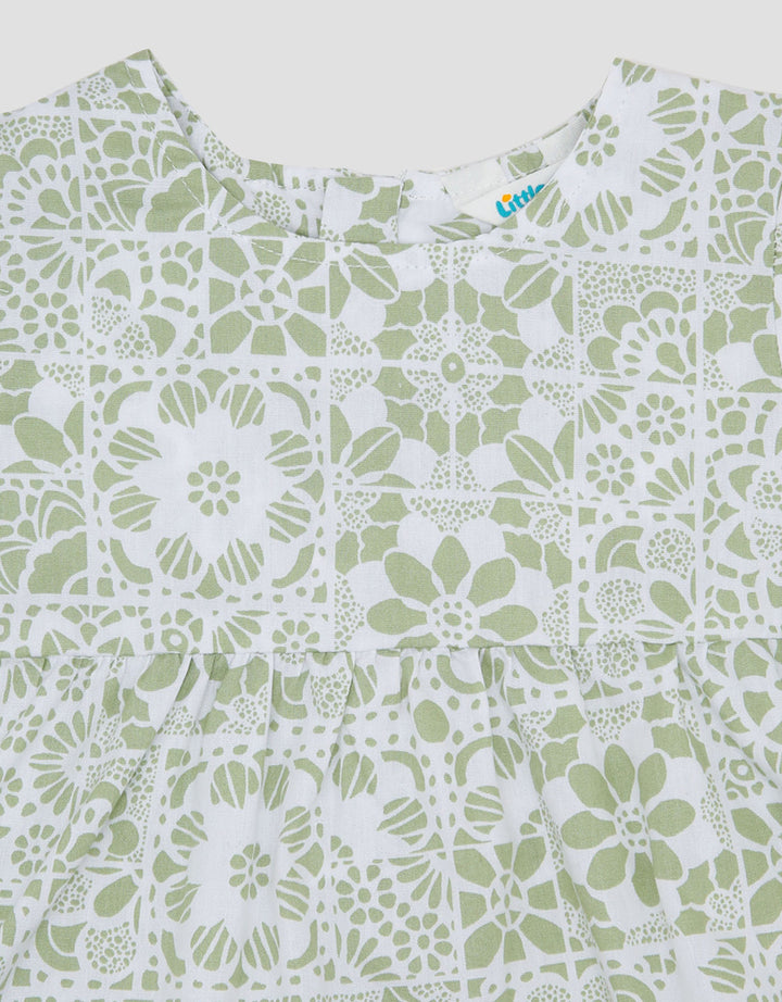 Little M Woven Print Flowers Etnik Midi Dress Bayi