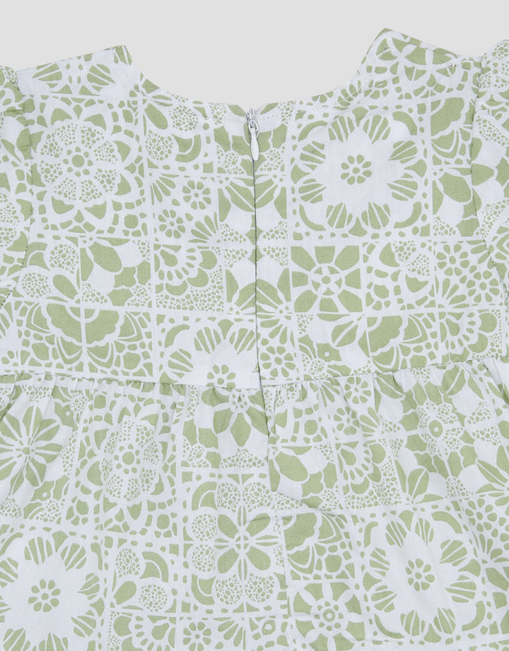 Little M Woven Print Flowers Etnik Midi Dress Bayi